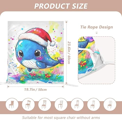 Miniatura 3 de Juego de 6 fundas decorativas para sillas decorativas con diseño de ballena azul de dibujos animados para ceremonia, fundas decorativas suaves para