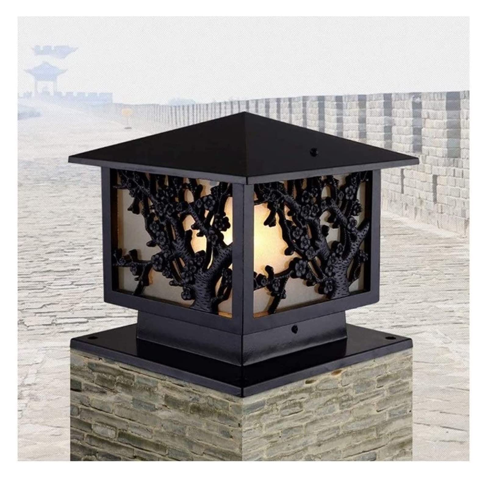 Luce del cortile Quadrato Cancello per esterni Luce della colonna Faro Lanterne a pilastro impermeabili Vetro ad alta luminosità Lampade a palo in metallo in alluminio Cortile Lampada da giardino