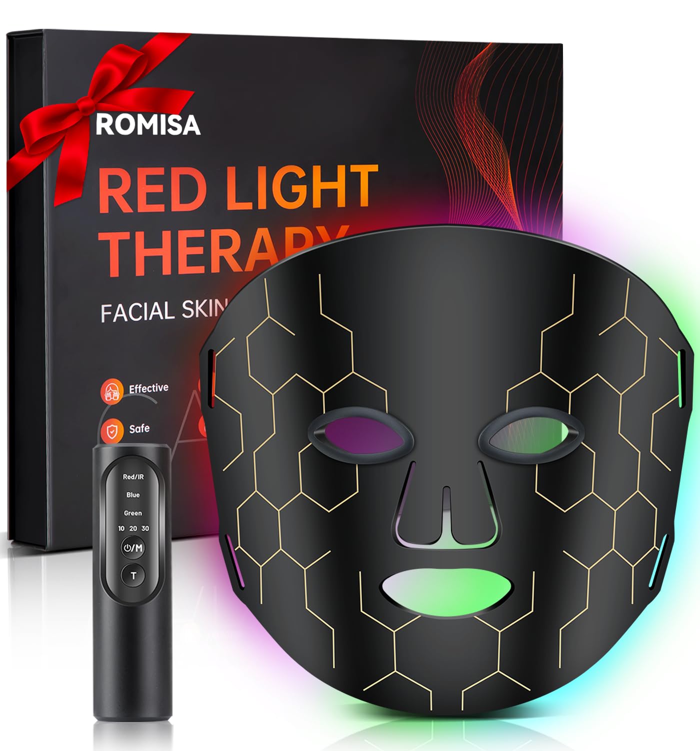 ROMISA Red Light Therapy Mask for Face, 8-1 Colors Light Facial Skin Care Mask, Red Light Therapy Mask at Home, 660nm&850nm Infrared Light Therapy Device Mask with Timer Remote, FSA HSA Eligible
