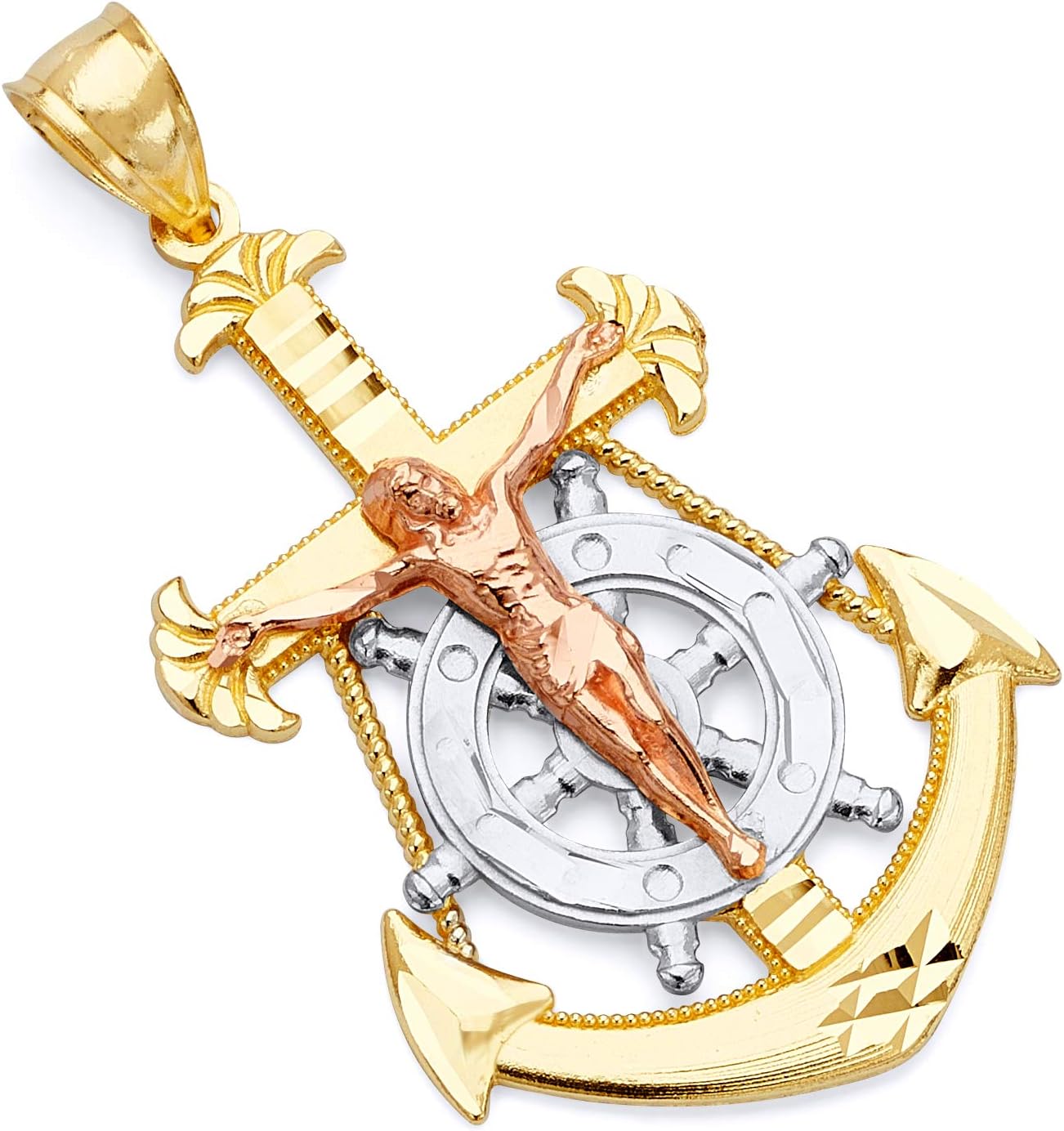 GoldenMine Fine Jewelry Collection 14k Tri Color Gold Jesus