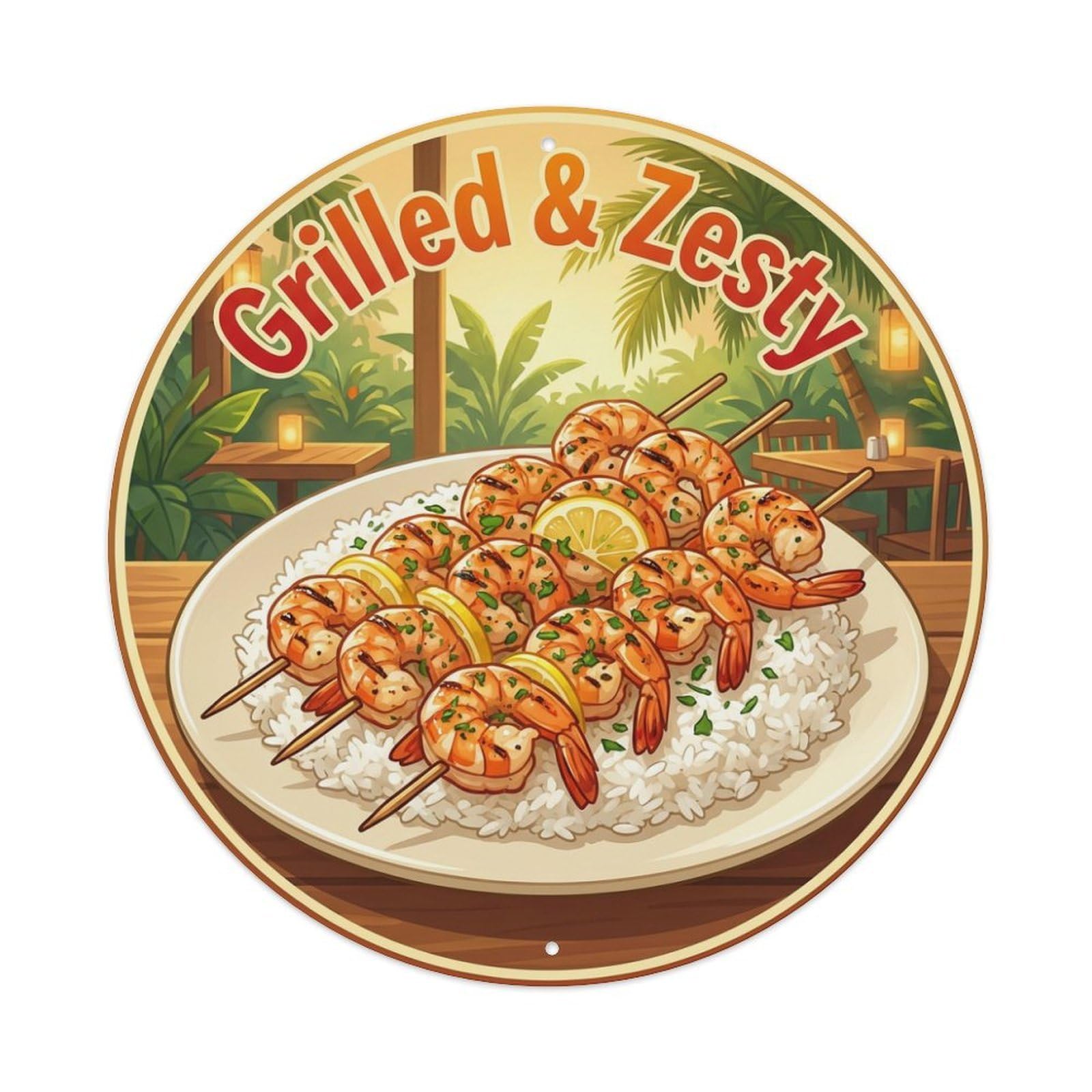 Metal Tin Sign Shrimp Skewer Gourmet Food