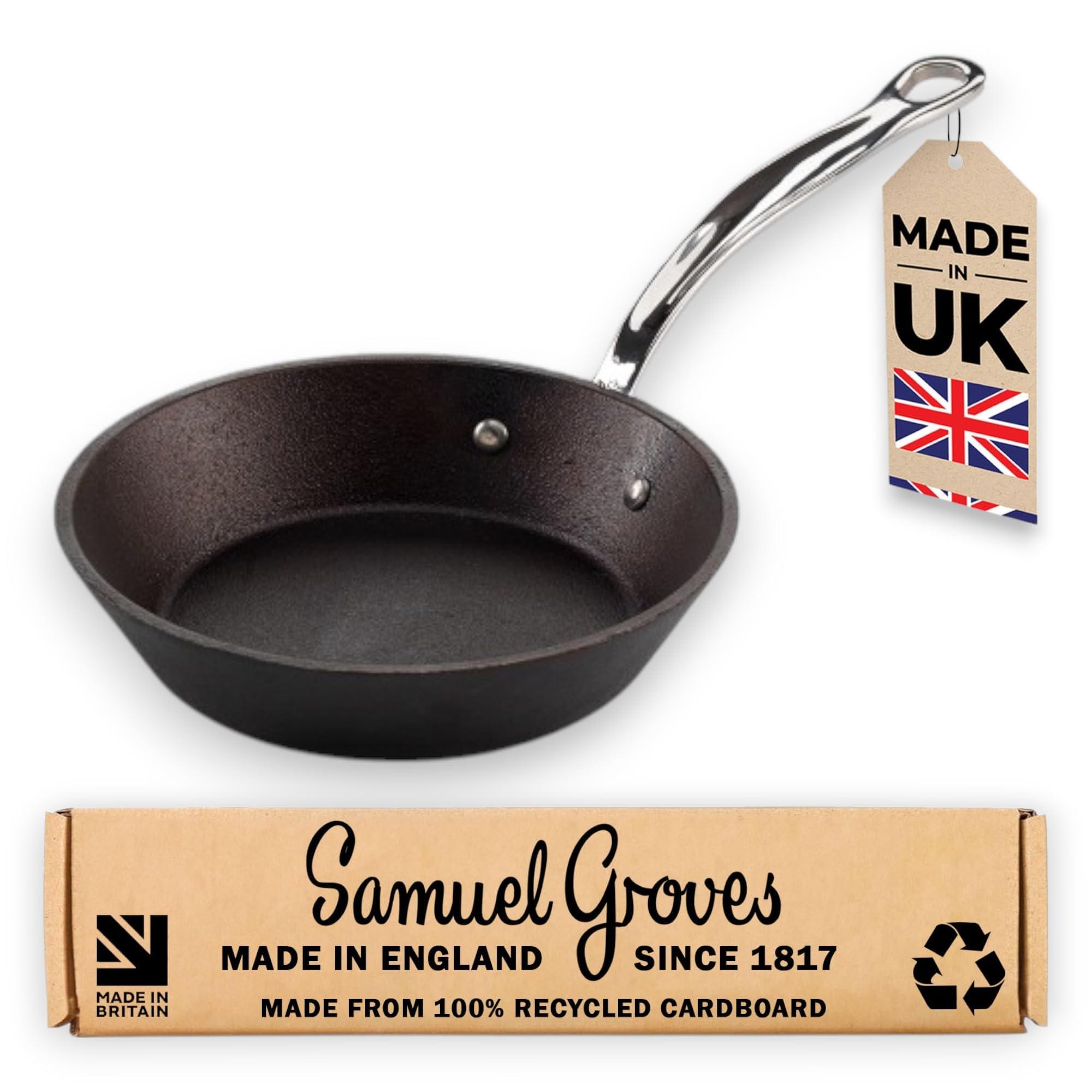 Samuel Groves Black Britannia Recycled Cast Iron Frying Pan Skillet Cookware Range Made In England (20Cm Skillet Frying Pan)