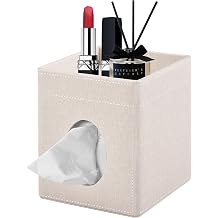 Tissue Box Cover,PU Leather Square Tissue Box Holder with Storage Tray for Bathroom Vanity Countertop Night Stands Bedroom Office Desk,Stylish Kleenex Box Holder Decorative Organizer Beige