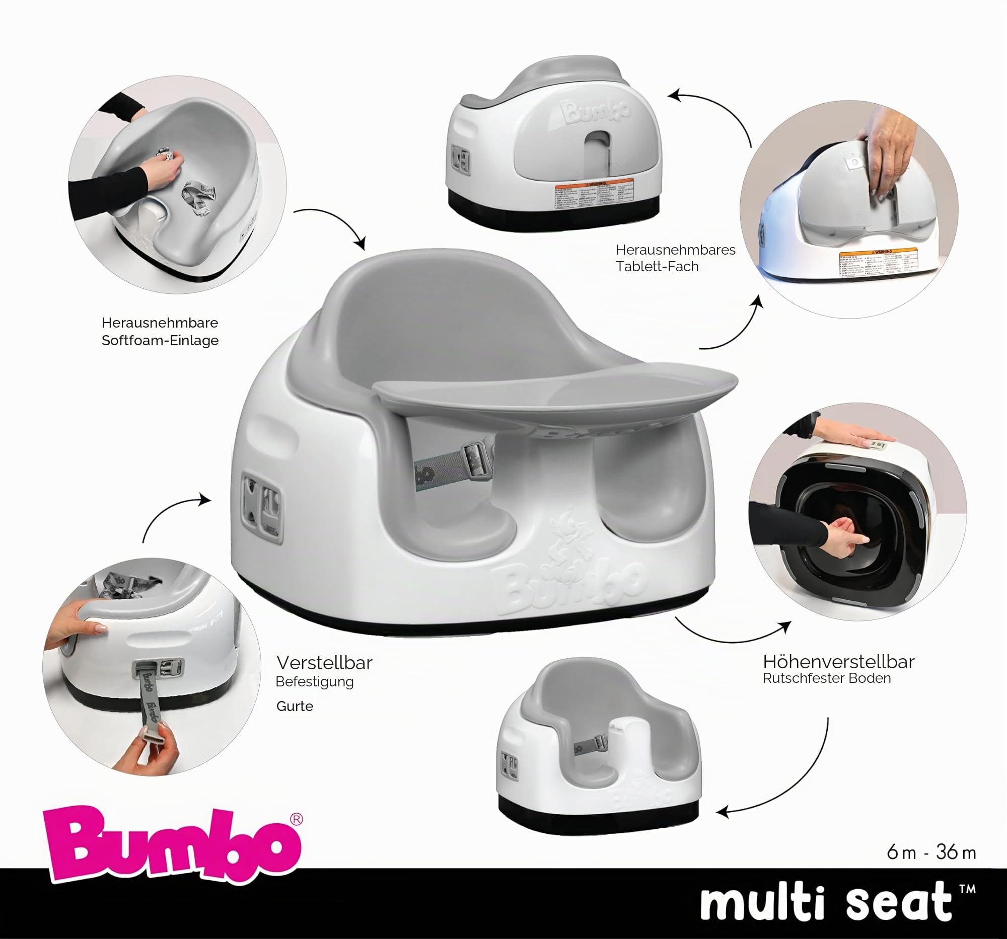 Bumbo Kinderhocker mit mehreren Sitzen, Grijs, Grau