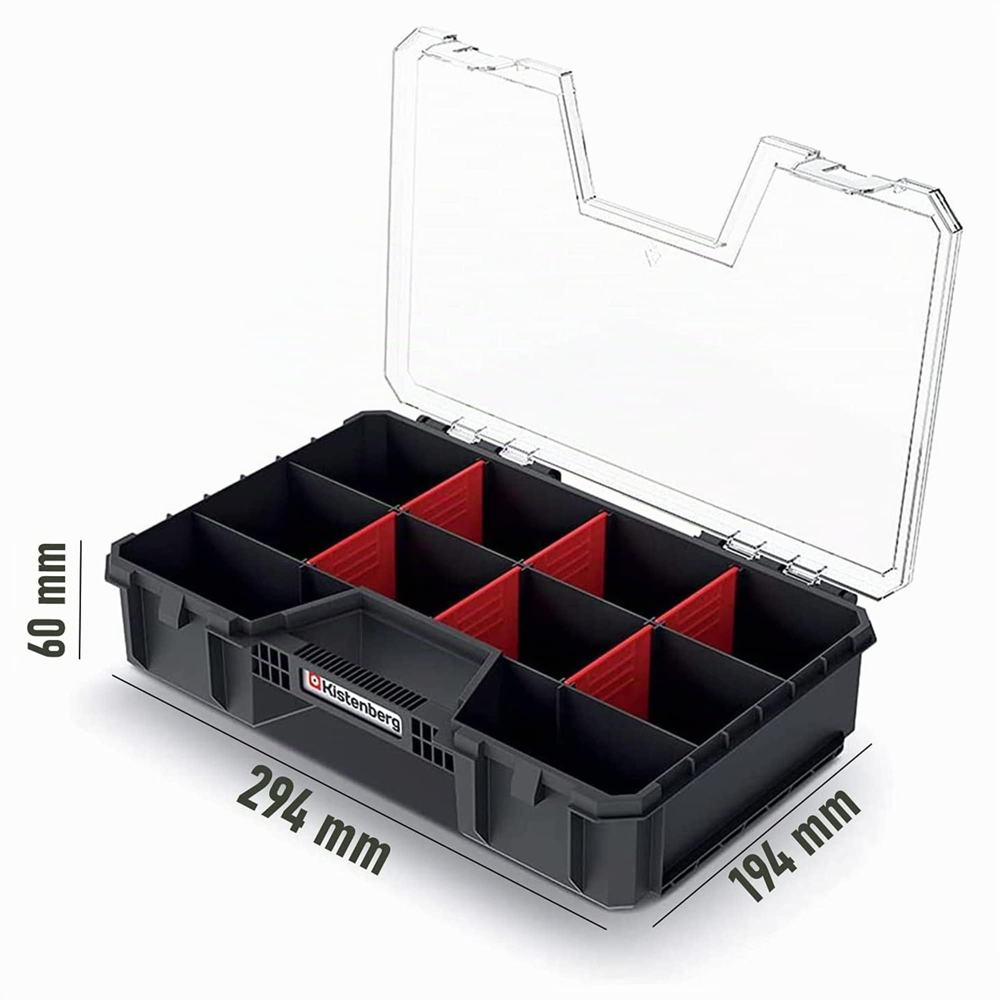 Set di 7 scatole per minuteria + cassetta degli attrezzi, con divisori, 520 x 329 x 210 mm
