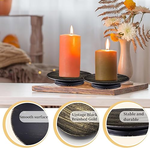 Miniatura 3 de 2 portavelas de hierro, bandeja decorativa para velas de 4.33 pulgadas, elegante soporte de vela negro para pilar LED y velas de cera, bodas, conos