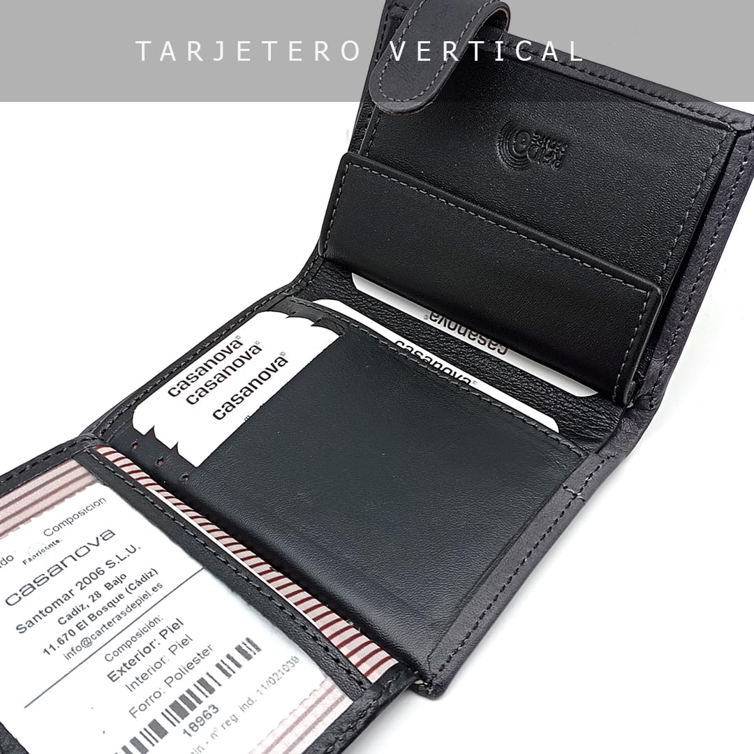 Cartera Hombre Monedero Piel - Hecho a Mano - RFID - 18963 Negro