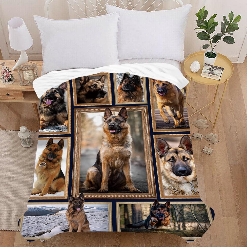 Treer-Shop German Shepherd Treer 3D Dog Printed Flannel Blanket Throw, Cosy Soft Throw Blanket Hug Blanket Home Decor For Bed, Sofa, Couch, Car And Travel (150X200cm,)