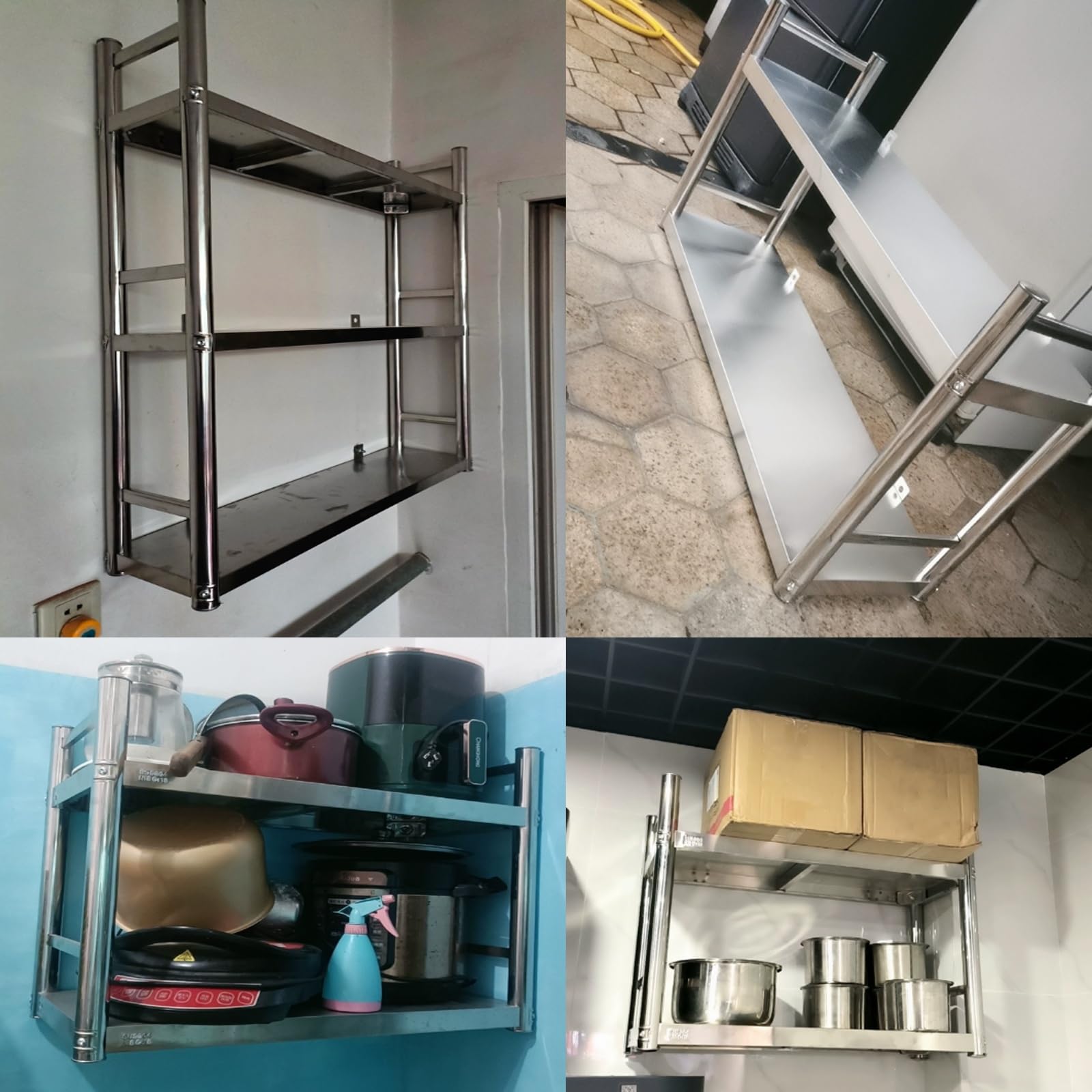 Scaffale da Cucina in Acciaio Inox, Organizzatore da Cucina a Parete, Rack di Memorizzazione per Spezie, Ripiano in Acciaio Inossidabile 2/3 Livelli(L 120 x W 20 x H 51 CM)