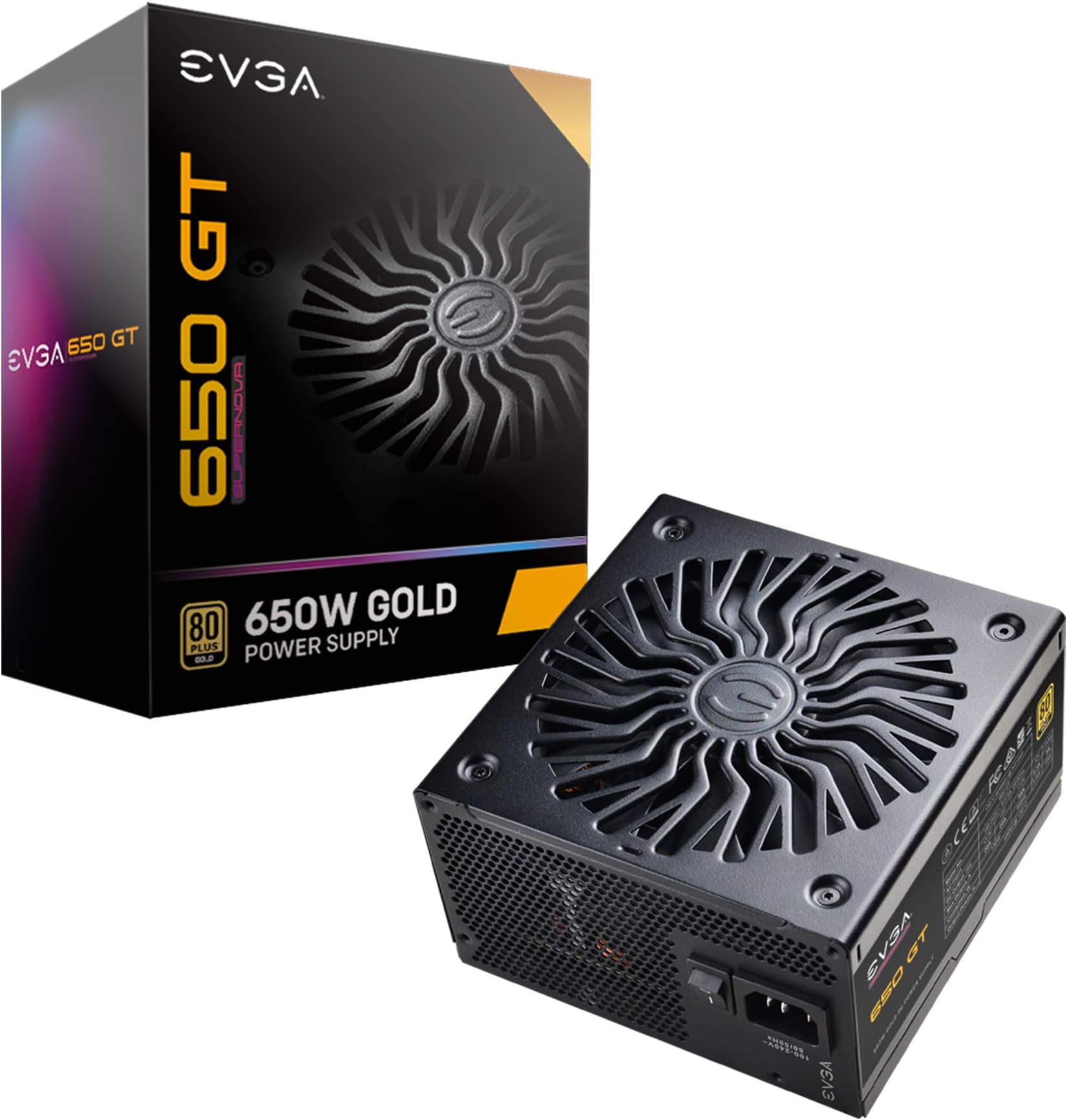 EVGA 650 GT, 80 Plus Gold 650W, Fully Modular, Auto Eco Mode with FDB Fan, 100% Japanese Capacitors, 7 Year Warranty, Includes Power ON Self Tester, Compact 150mm Size, Power Supply 220-GT-0650-Y1