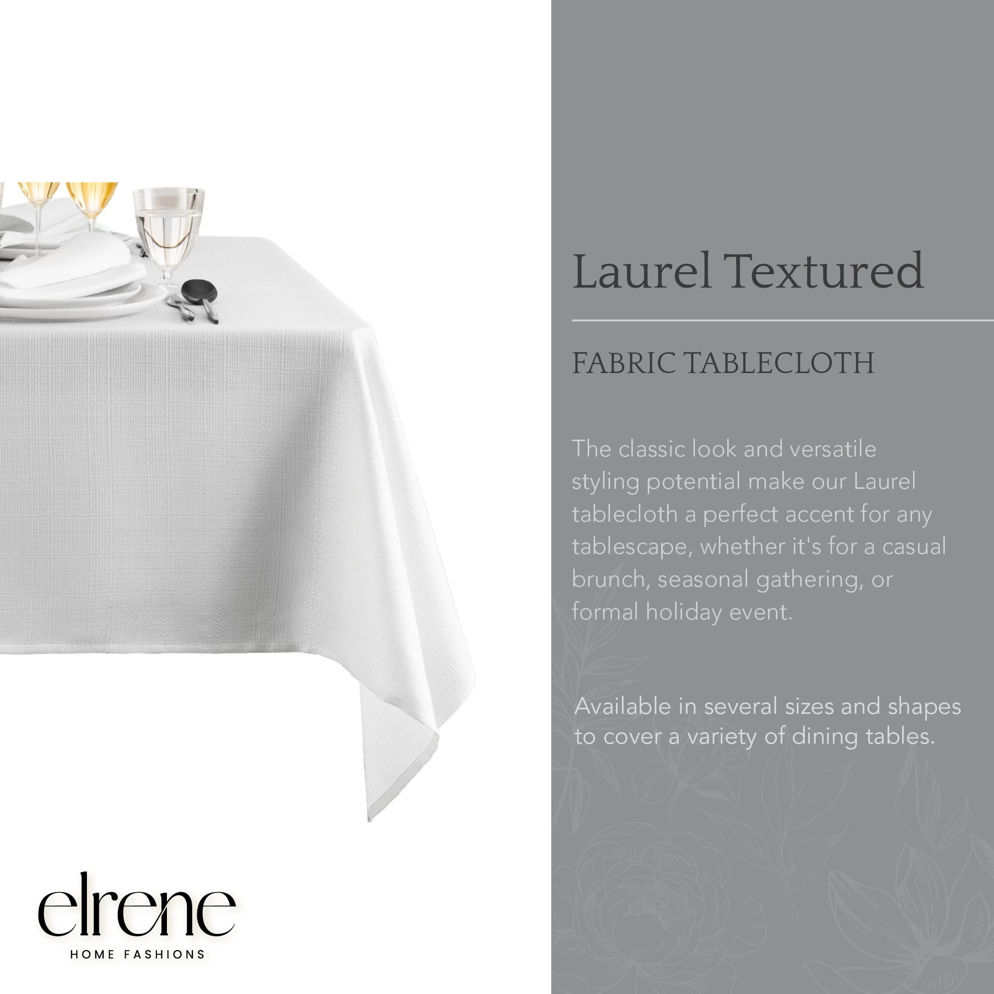 Elrene Home Fashions Laurel Tischdecke mit Fester Textur, Wasser- und schmutzabweisend, rechteckig, 152 x 308 cm, Weiß
