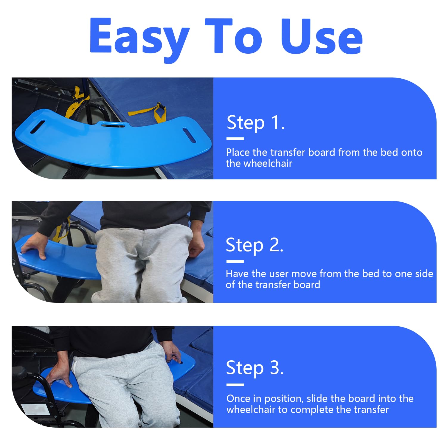 Tabla de transferencia y tabla deslizante, tabla de transferencia de pacientes con asa, tabla deslizante resistente para silla de ruedas para transferir pacientes o discapacitados de silla de ruedas a