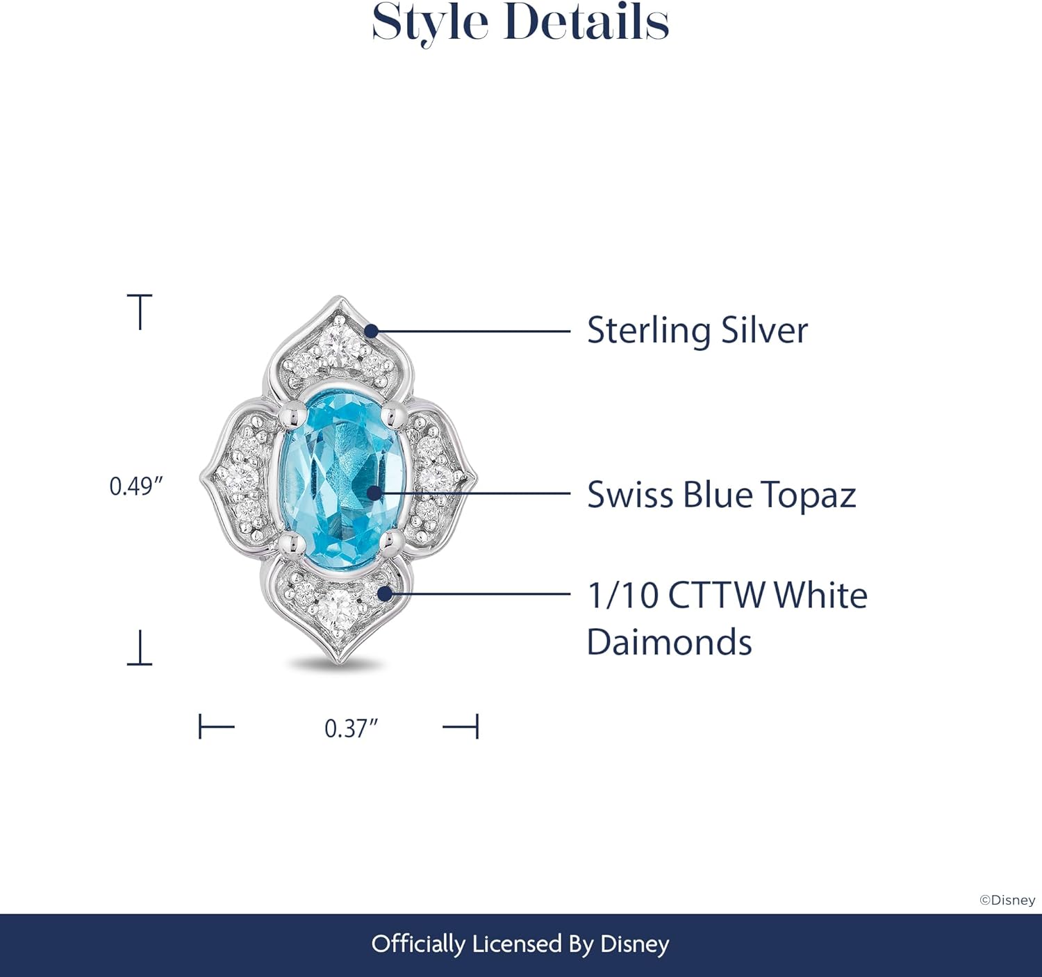 Jewelili Enchanted Disney Fine Jewelry Sterling Silver 1/10 CTTW Diamond and Swiss Blue Topaz Jasmine Earring
