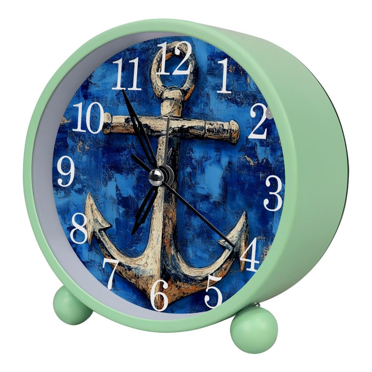 Luoweisi Alarm Clock Anchor, Silent Non-Ticking with Night Light, Round Metal Alarm Clock for Office, Battery Operated, Bedroom, Elderly, Adults, Children, Student Gifts