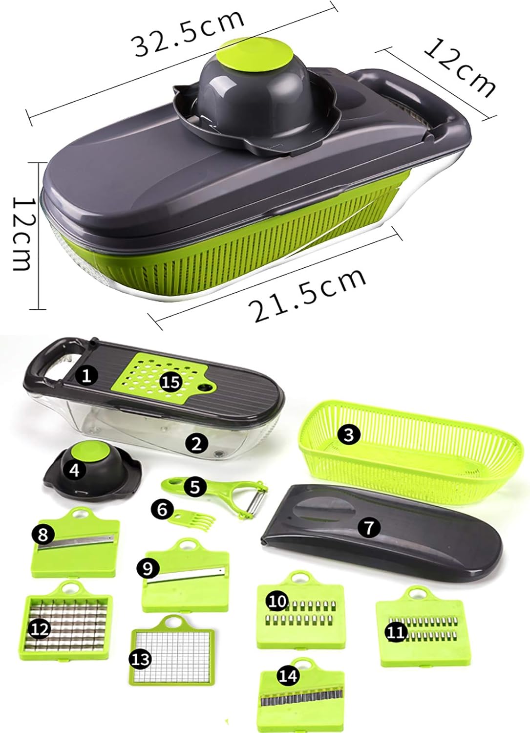 Vegetable Cutter Onion Cutter Cube Multifunctional Salad Food Chopper Vegetable Spiralizer with Container and Cleaning Brush Mandolin Slicer Kitchen Cutter for Fruit Tomato Potato - Grey 32 x 12 x 12