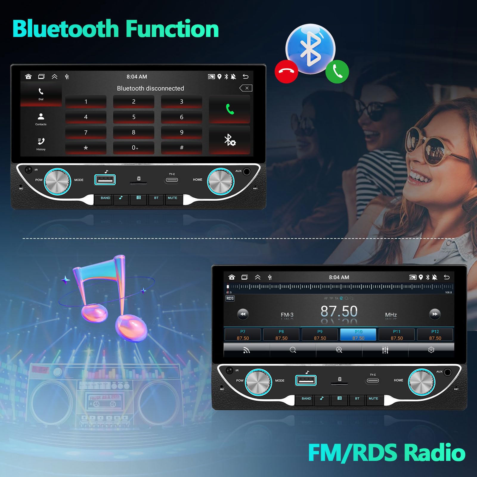 10.1" Android 12 Double Din Car Stereo – Touchscreen GPS, WiFi, Bluetooth, Quad-Core