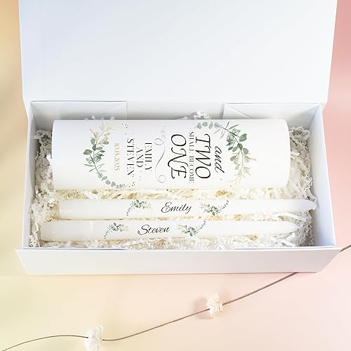 Miniatura 9 de Unity Candles for Wedding, Modern Unity Set, Custom and Personalized Pillar and Taper Candles with Quote, Unscented White Premium Wax, Religious and