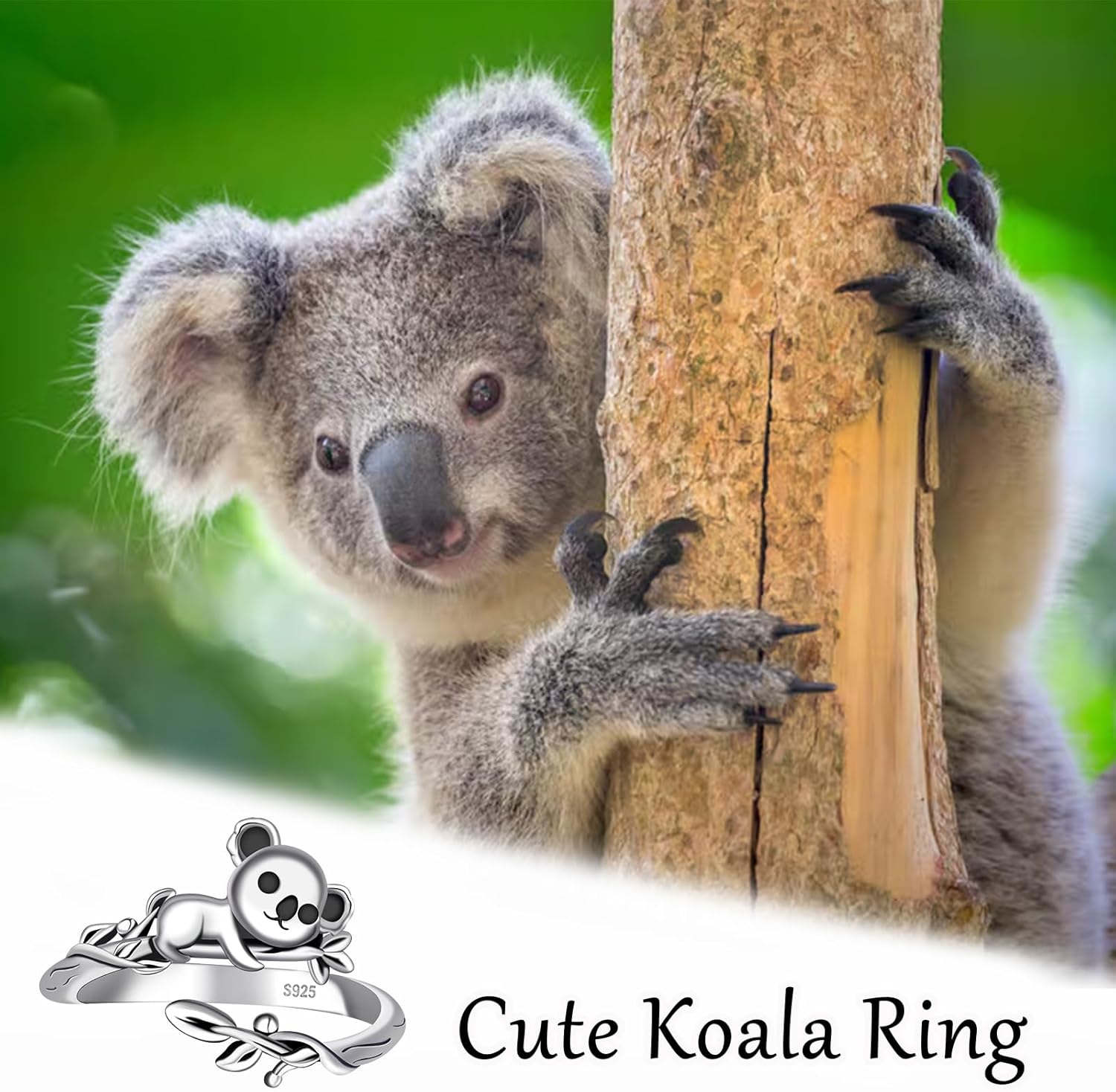 925 Sterling Silver Koala Ring - Cute Animals Adjustable Rings Koala Open Ring Jewelry Gifts for Women Daughter Sister Granddaughter - Image 4
