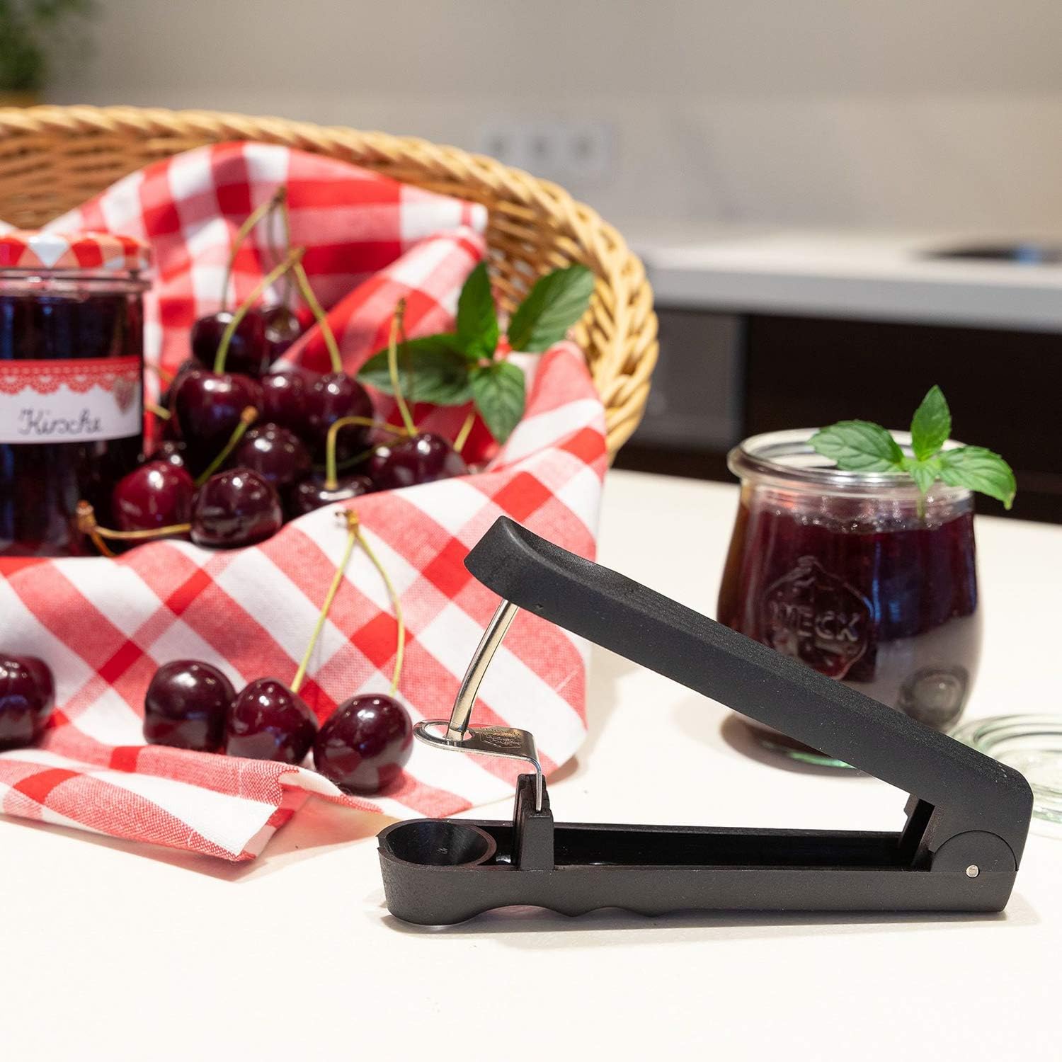 Westmark “Kernetto” Cherry Pitter Tool – Handheld Cherry Stoner, Removes Pit and Stem, One-Hand Operation, Stainless Steel Pestle, Compact Design for Cherry Prep, Jam, Pie & Desserts