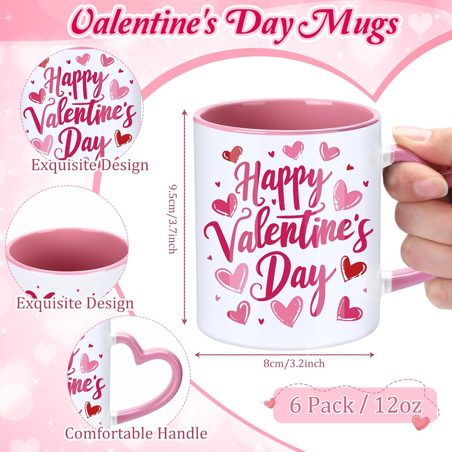 Baderke 6 Set Valentines Day Mug Gift Set Include Valentines Coffee Mugs 12 Oz Pink Fuzzy Socks Gift Bags and Ribbons DIY Mug Gift for Women Birthday Anniversary Wedding (non-microwavable)