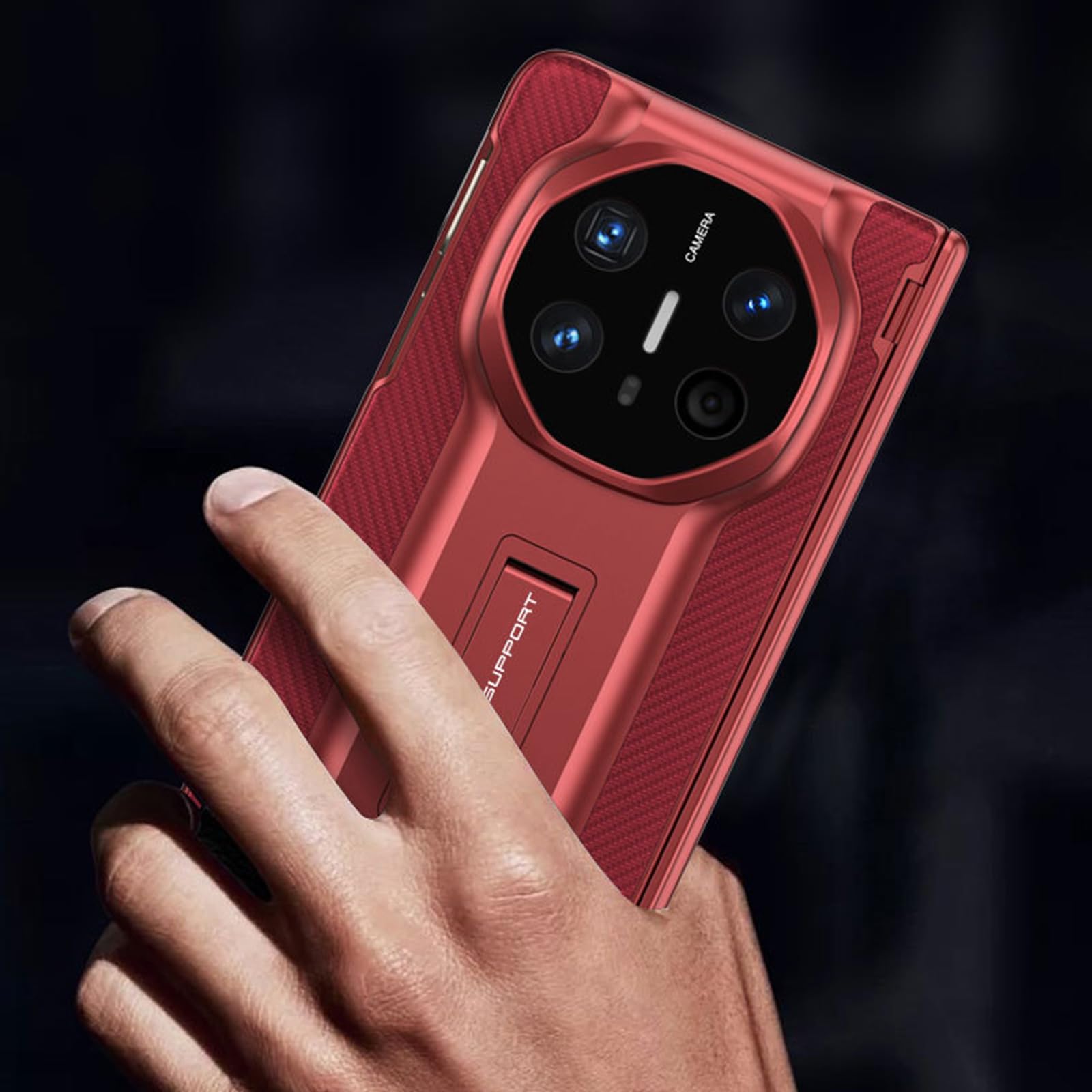 Ultra cienkie etui do HUAWEI Mate X6, etui z teksturą włókna węglowego z ukrytą podpórką, ochrona przed wstrząsami, etui biznesowe, czarne, Mate X6