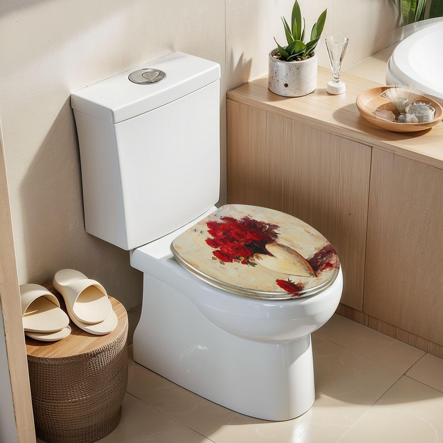 Asiento de inodoro alargado de resina para uso en el baño.