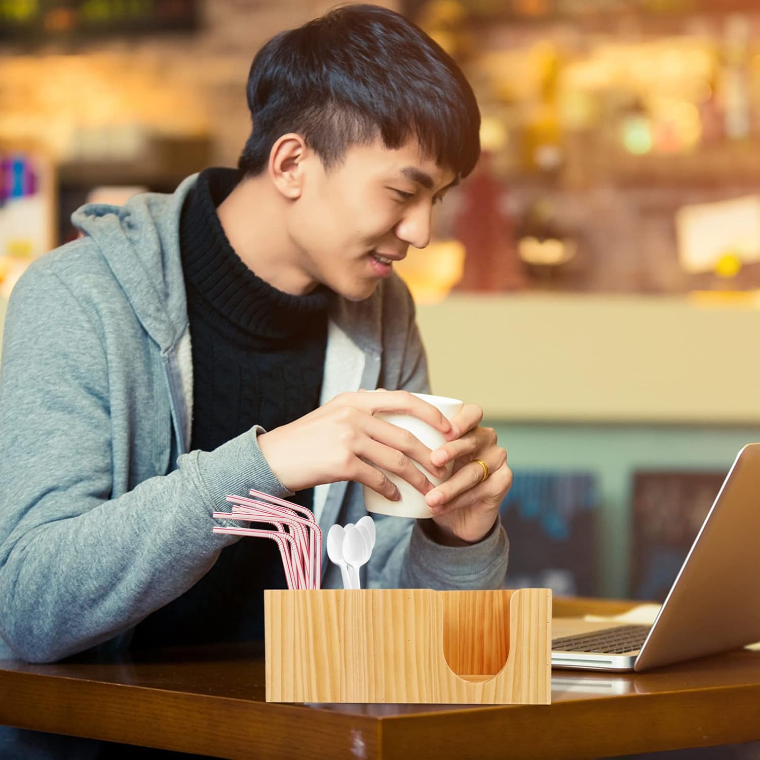 Hemoton Coffee Storage Box Coffee bar containers bar Accessories Wooden Organizer Accessories Organizer Paper Towels Dispenser Wood Bag Condiment