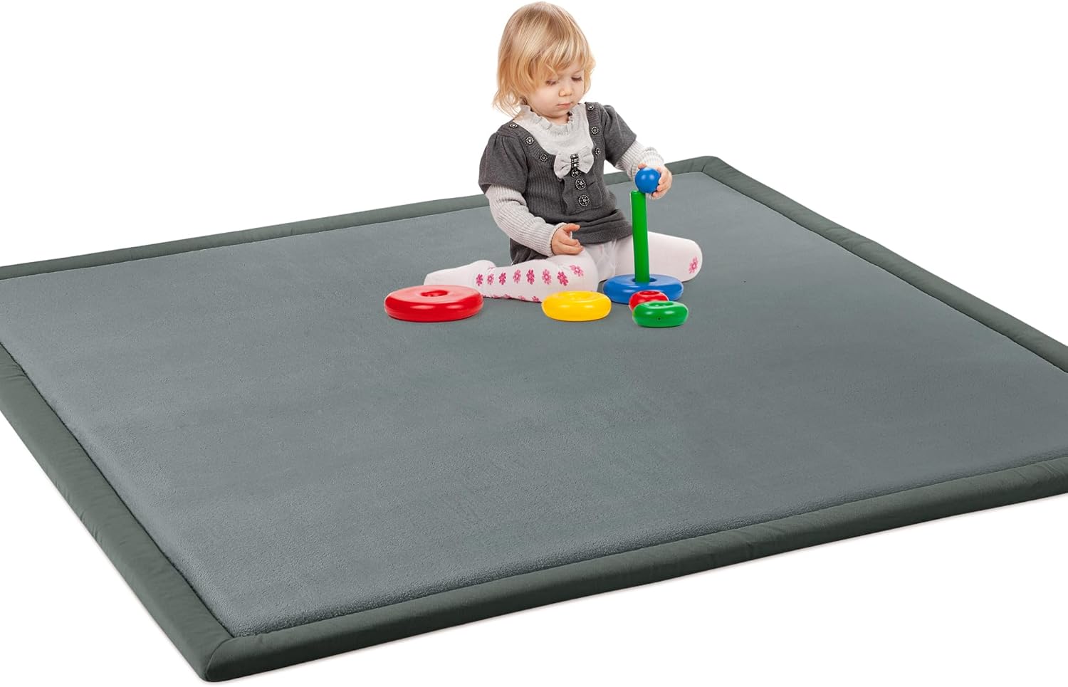 HOMBYS 1.2-Inch Thick Play Mat for Playpen 71x59, Memory Foam Baby Play Carpet Mat with Non-Slip Backing for Kids Toddler Crawling and Play, Super Soft Velvet Playmat for Nusery 71" x 59" Dark Grey