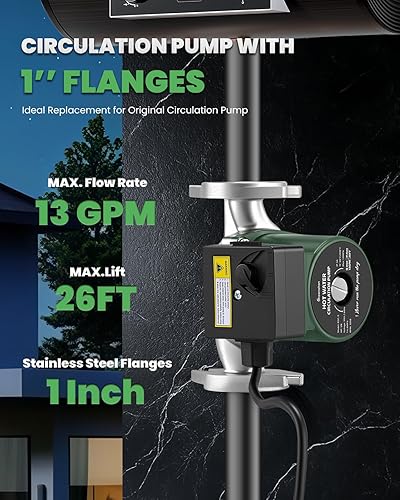 Miniatura 4 de Bomba de recirculación de agua caliente de 110 V, bomba circuladora de acero inoxidable con bridas de 1 pulgada, control de 3 velocidades para