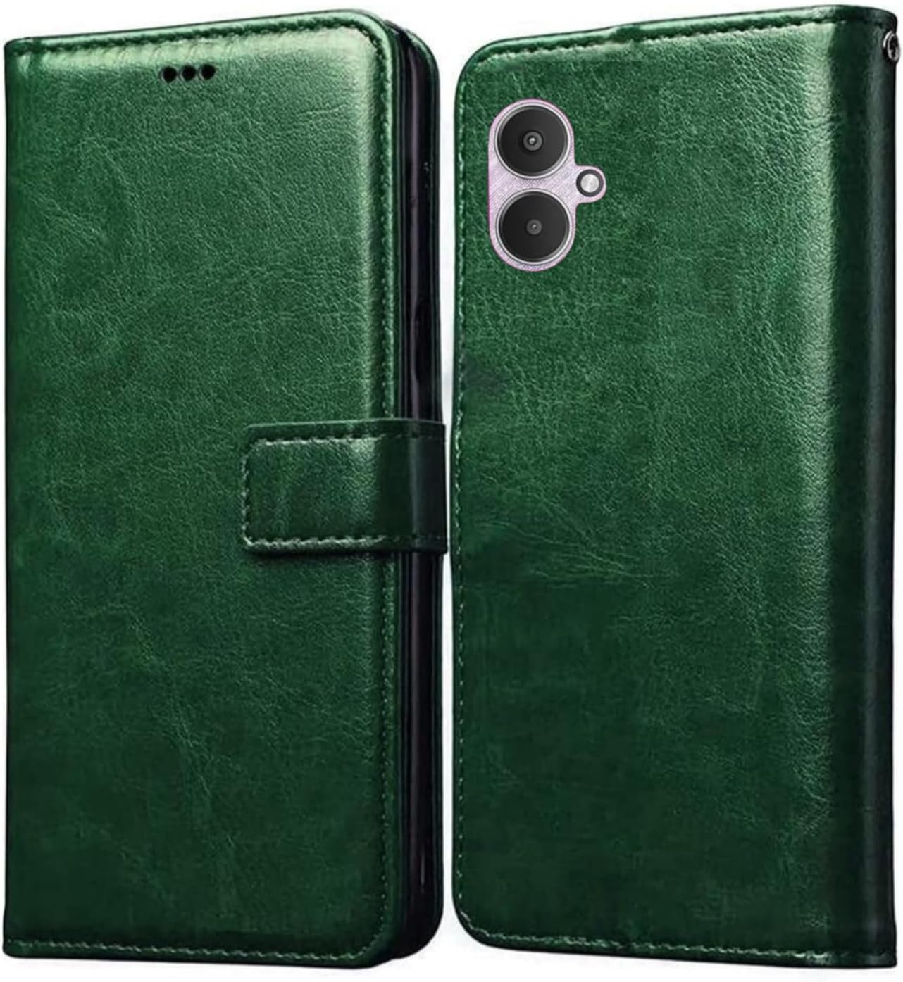 - Xiaomi Redmi 13C 5G, Genuine Leather Wallet Case with Card Holder, Flip Cover Folio Kickstand Magnetic Phone Back Cover Designed for Xiaomi Redmi 13C 5G ||Green