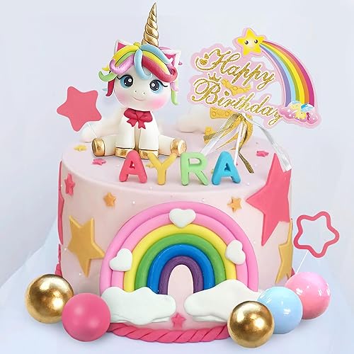 Miniatura 3 de 29 adornos para tartas de unicornio, decoración de pastel de arcoíris con estrellas arco iris, bolas de unicornio, decoraciones de pastel de feliz