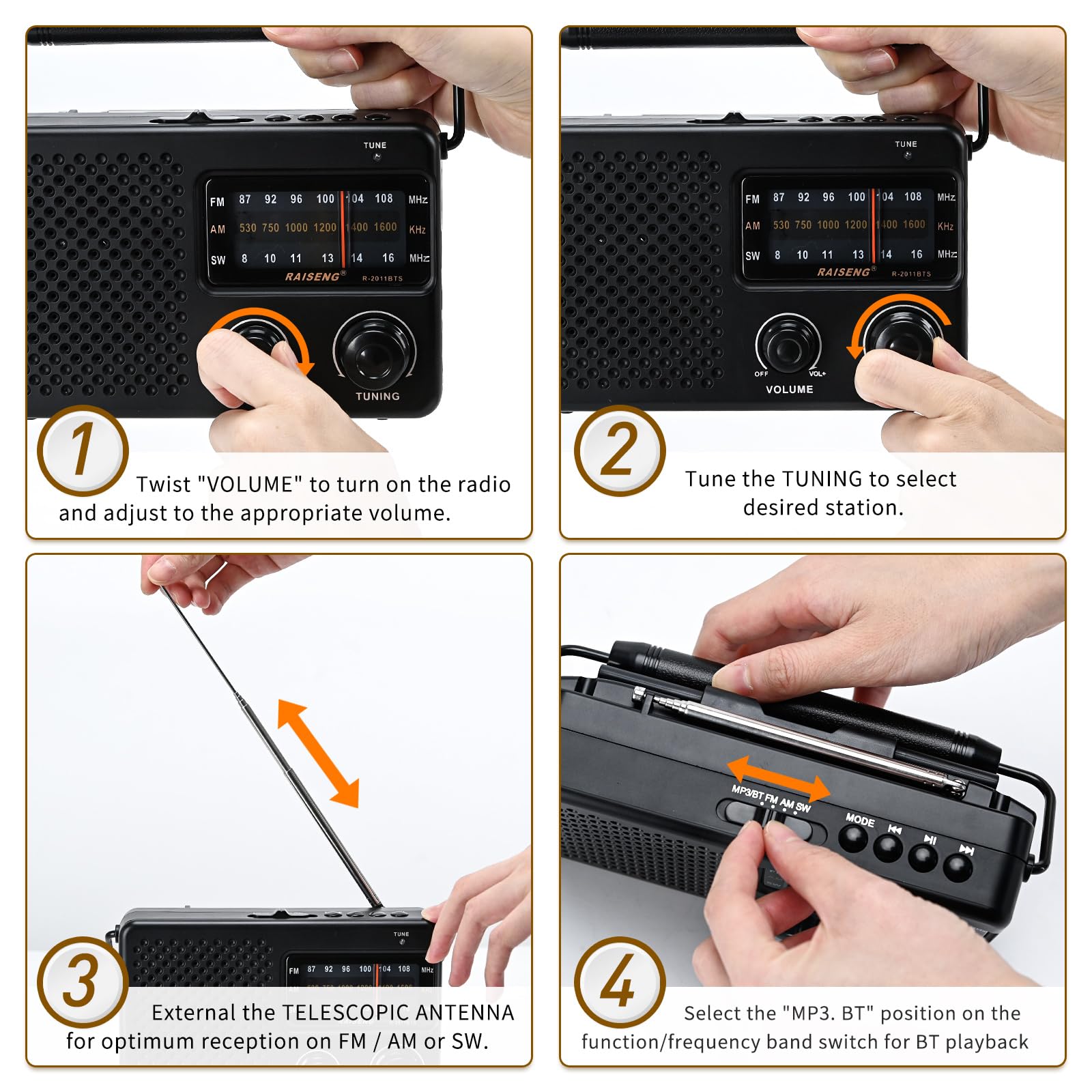 Radio portátil con Bluetooth y energía Solar - Radio Recargable FM/Am/SW, Reproducción USB/TF, Sonido Hi-Fi, Tamaño de Bolsillo para el Aire Libre, Viajes, Uso doméstico (Negro)
