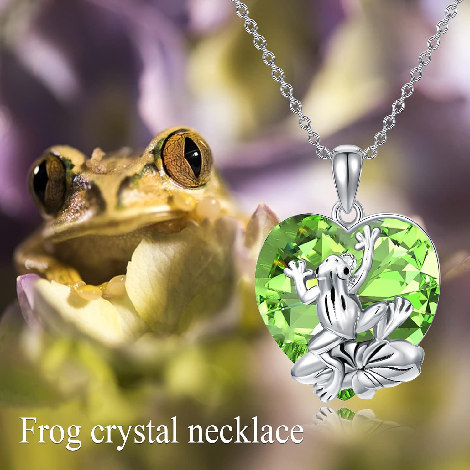 Frog Necklace Sterling Silver Frog Pendant Necklace Jewelry for Women Embellished with Heart Crystal - Image 7