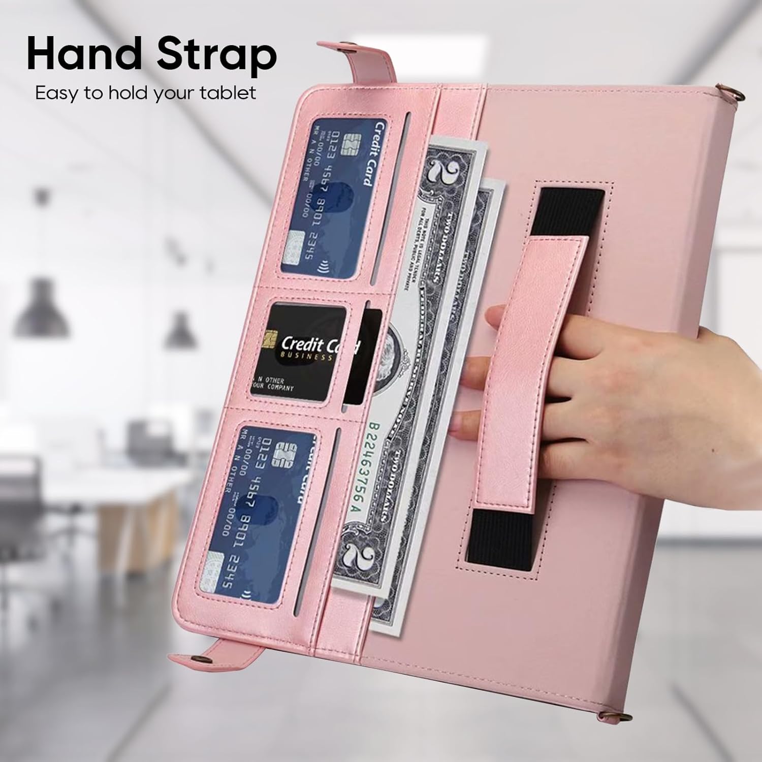 Tablet Carrying Shoulder Bag Case for Samsung Galaxy Tab S10 FE+ Plus 13.1" 2025 SM-X620 X626, PU Leather Hand Strap Crossbody Shoulder Strap Cards Holder Pocket S Pen Holder Stand Case,Rosegold