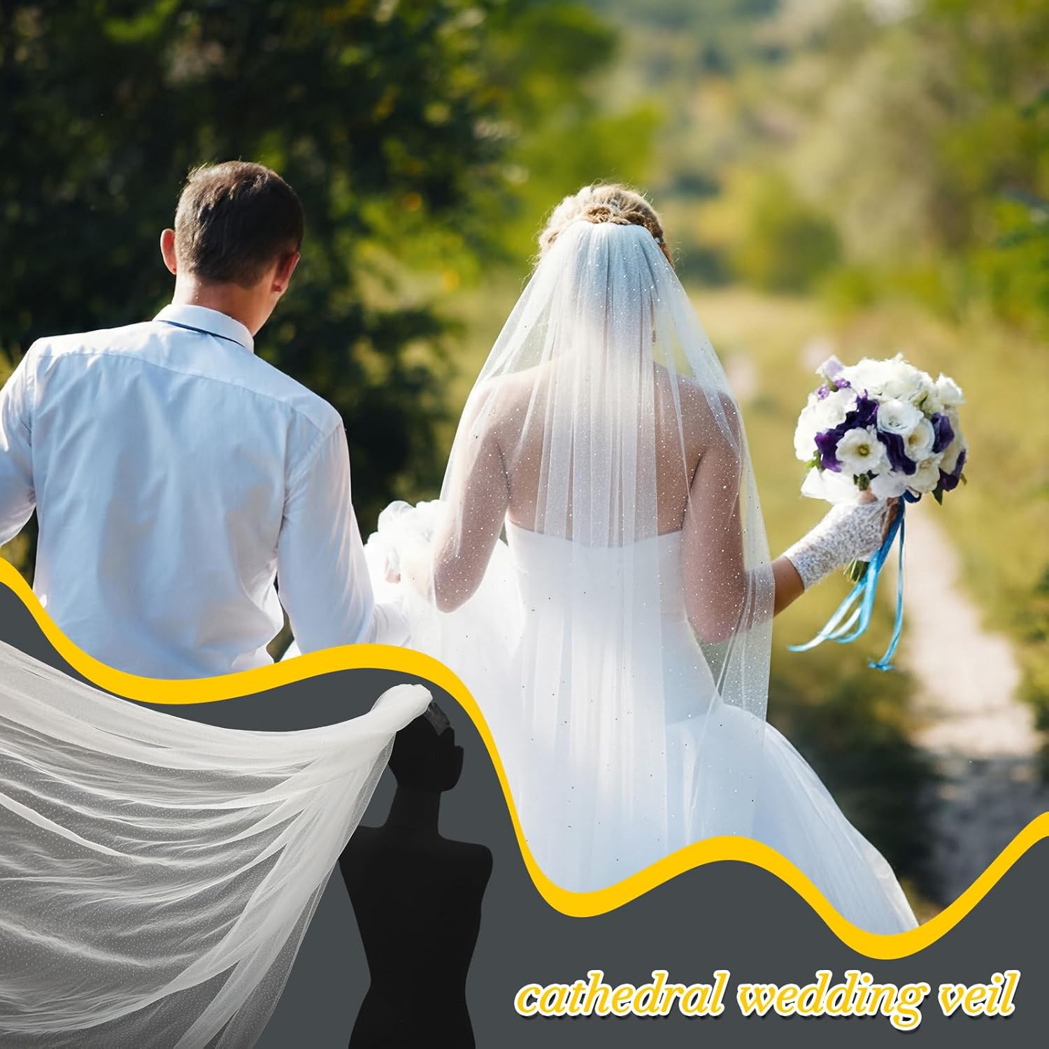 114inch Cathedral Wedding Veil Sparkle Long Glitter Bridal Veil 1 Tier Tulle Chapel Hair Accessories with Comb for Women and Bride