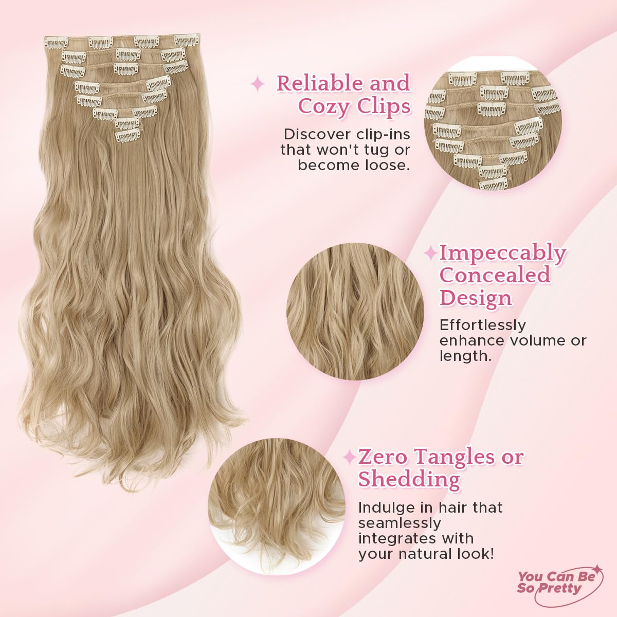 SEGO Pro Clip in Hair Extensions 8 Pcs 18 Clips Full Head Synthetic Fiber Hair Pieces for Women Curly 17 Inch (Ash Blonde & Bleach Blonde) - Image 4