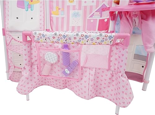 Miniatura 6 de 509 Crew BnB - Juego de muebles para muñecas rosadas, muñeca de bebé de 14 pulgadas, silla alta integrada y patio de juegos, accesorios, juego de