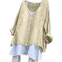Yinguo Women's Solid Color Loose Plus Size Long Cotton Texture Dress Shirt Button Tunic Top Women