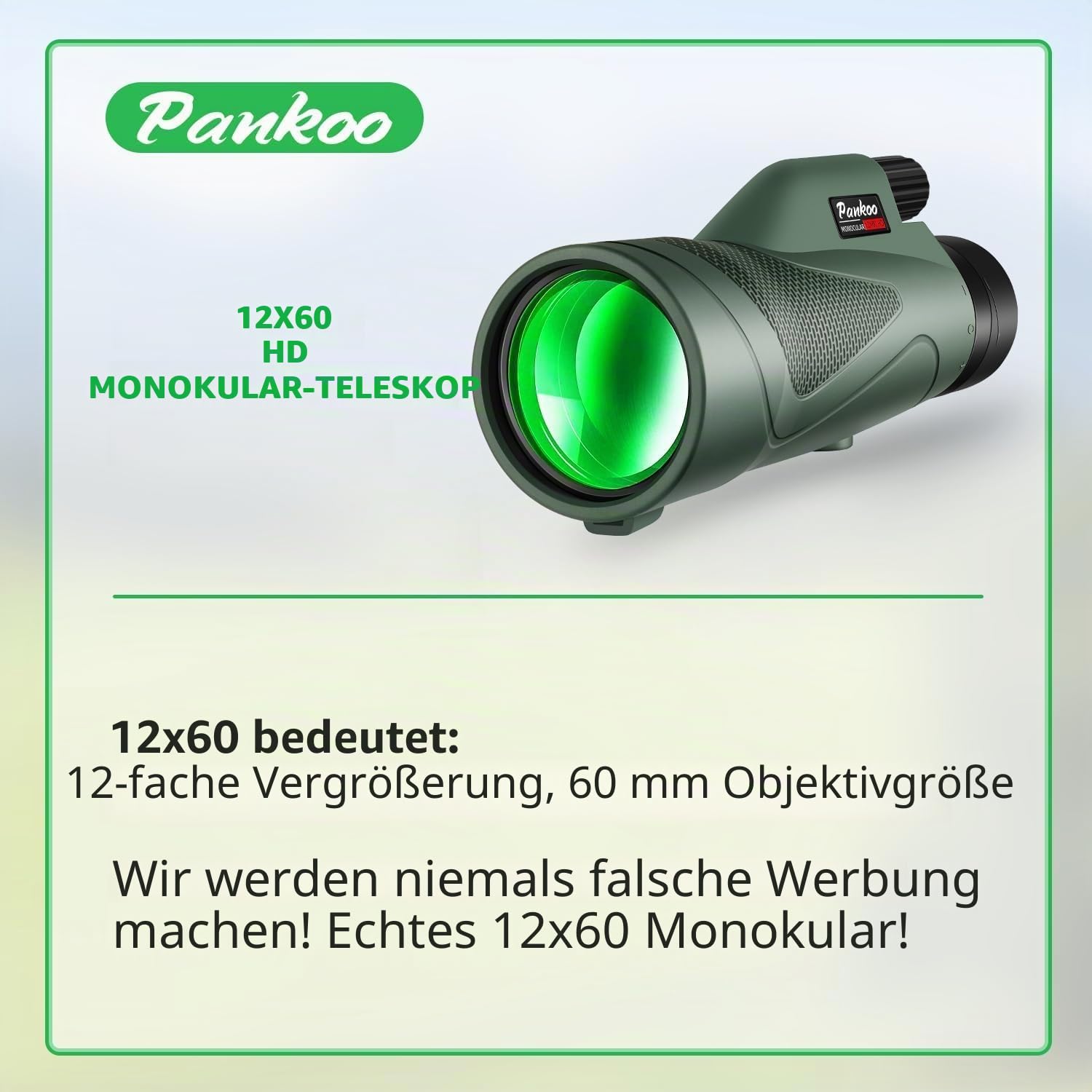 Pankoo Monokular für Erwachsene, 12 x 60, Hochleistung, Monokular-Teleskop für Wildtiere, Vogelbeobachtung, Jagd, Camping, Reisen, Sekenery mit Smartphone-Halterung und Stativ