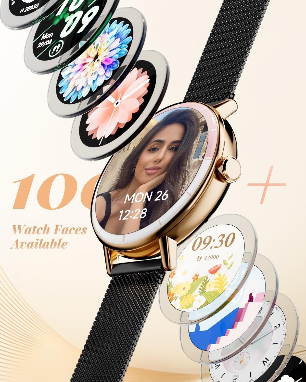 TOOBUR Smartwatch dla kobiet i mężczyzn z dwoma paskami, smartwatch HD 40 mm, kompatybilny z systemem Android i iOS, odbieranie/nawiązywanie połączeń, zegarek fitness z monitorem kroku/snu/HR, IP68