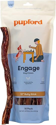 Pupford Golosinas para perros Bully Stick de 12 pulgadas Masticables prémium de larga duración para perros totalmente naturales, sin olor,