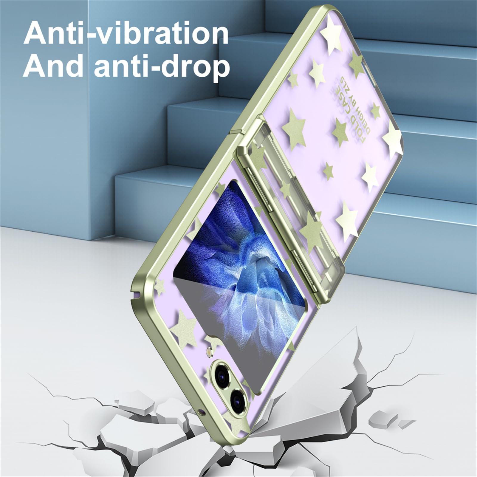 Coque pour Samsung Galaxy Z Flip 5 5G, Charnière Protection Ultra Mince Mode Placage Motif Étoile Transparent PC Antichoc Anti-Rayures Coque pour Samsung Z Flip 5 2023