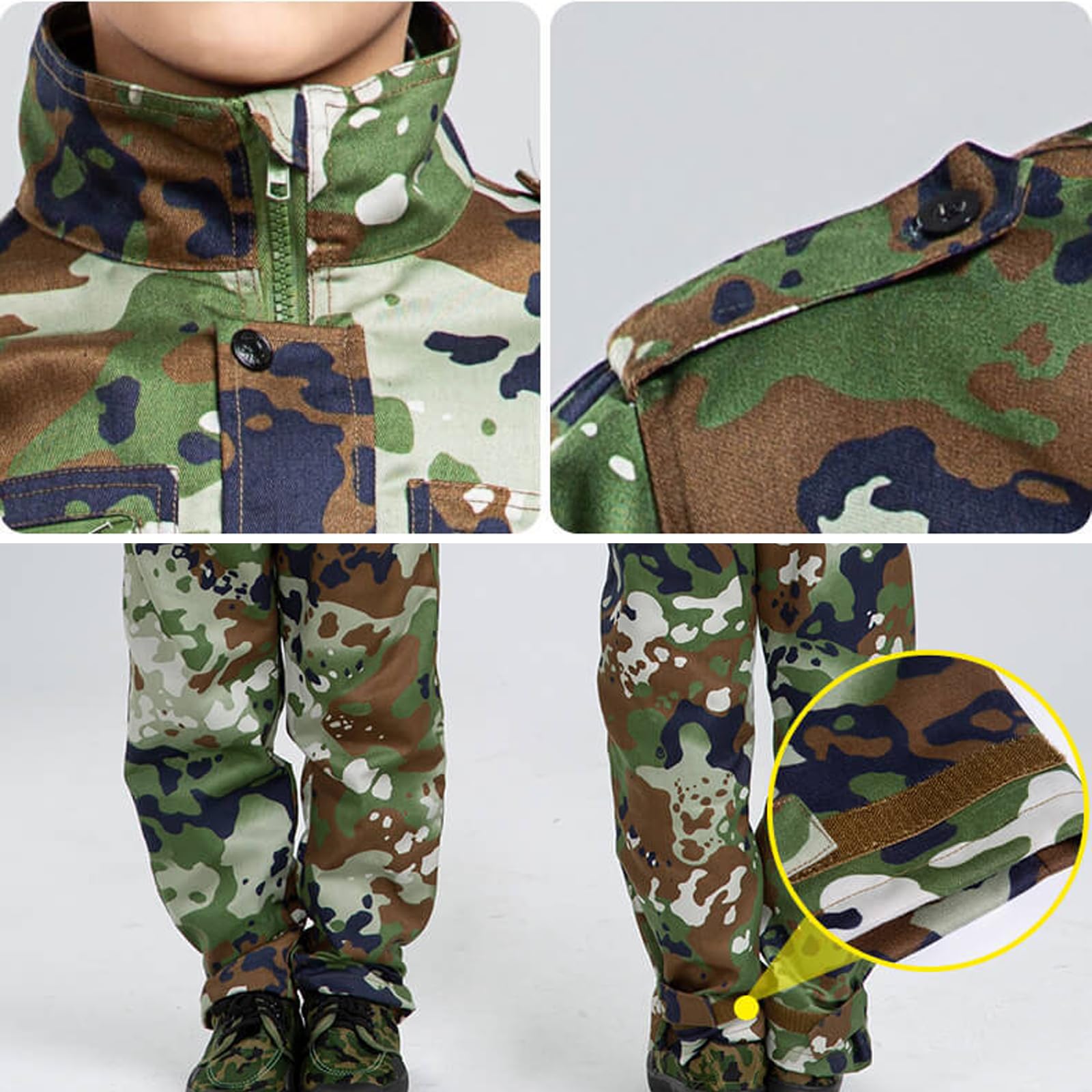 Kinder Outdoor Taktische Kleidung Jacke und Hosen Sets Airsoft Militär Camouflage Frühling Sommer Herbst Atmungsaktiv Bequem Militärstil-Kleidung für Kampf Wandern Jagd Camping Junge Mädchen
