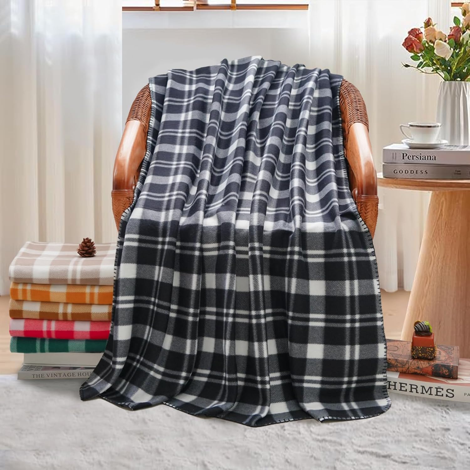Fleece Throw Blankets Lightweight Warm Soft Cozy Pet-Friendly Bulk Fleece Throw Blanket Solid for Home Bed, Sofa, Office, Gifts, Outdoor (Multiple Print, Pack of 6-50 x 60 inch)