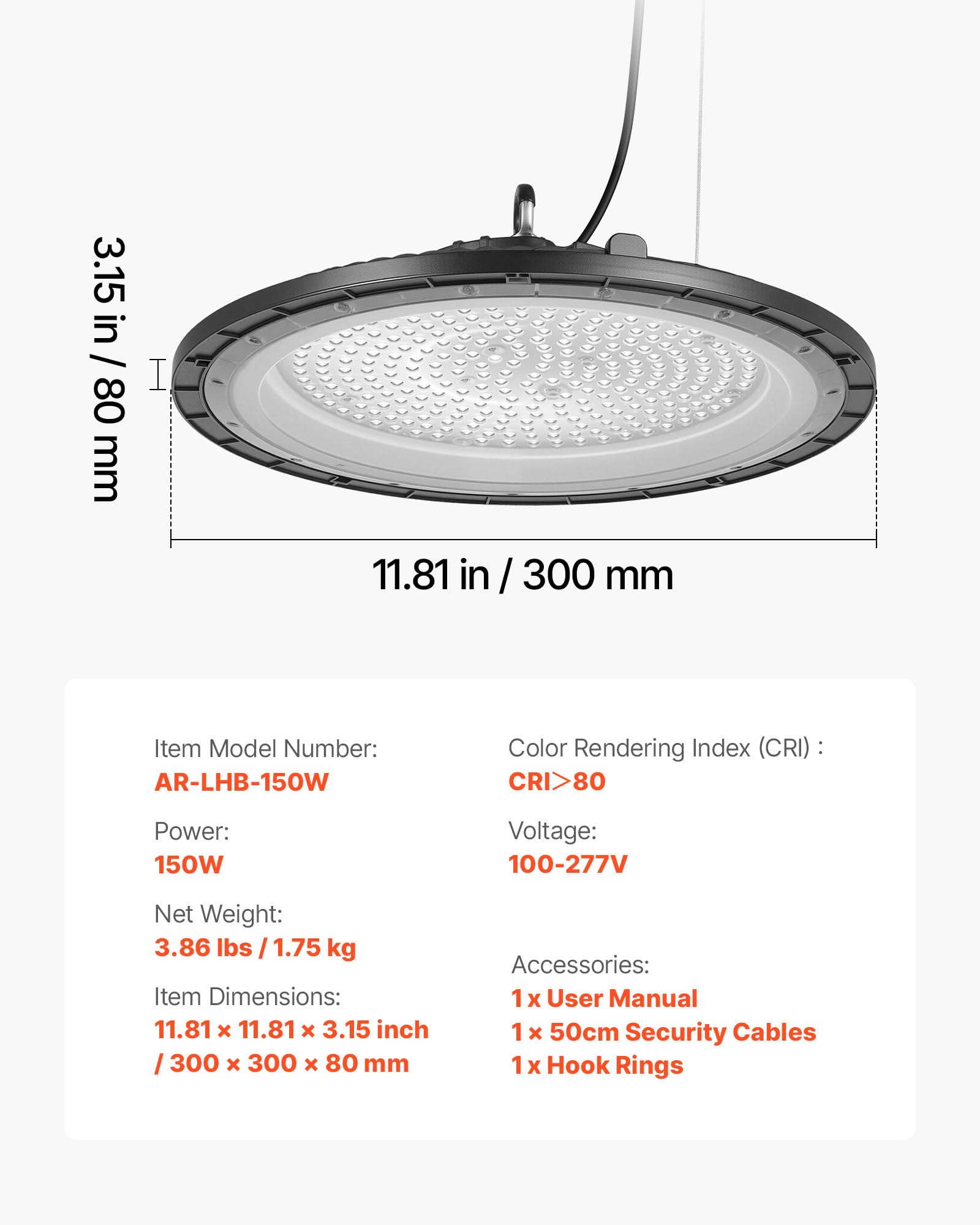 VEVOR 20 Pack LED High Bay Lights 5000K 150W 21000LM Super Bright UFO LED Garage Shop Lights IP65 — view 7