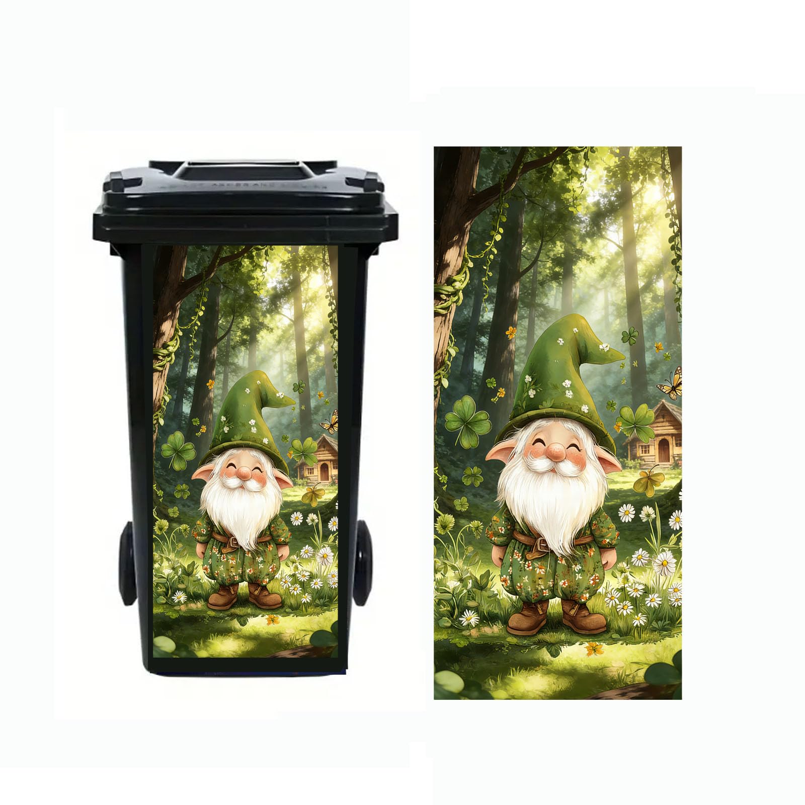 Nouiroy Donkey Dustbin Sticker Decals Wheelie Bin Stickers Self Adhesive Dog Cat Peeking Decal for Door Trash Cans Bins Driveway Garden Outdoor Patio Decor,14.57×32.28in (Clover Dwarf)