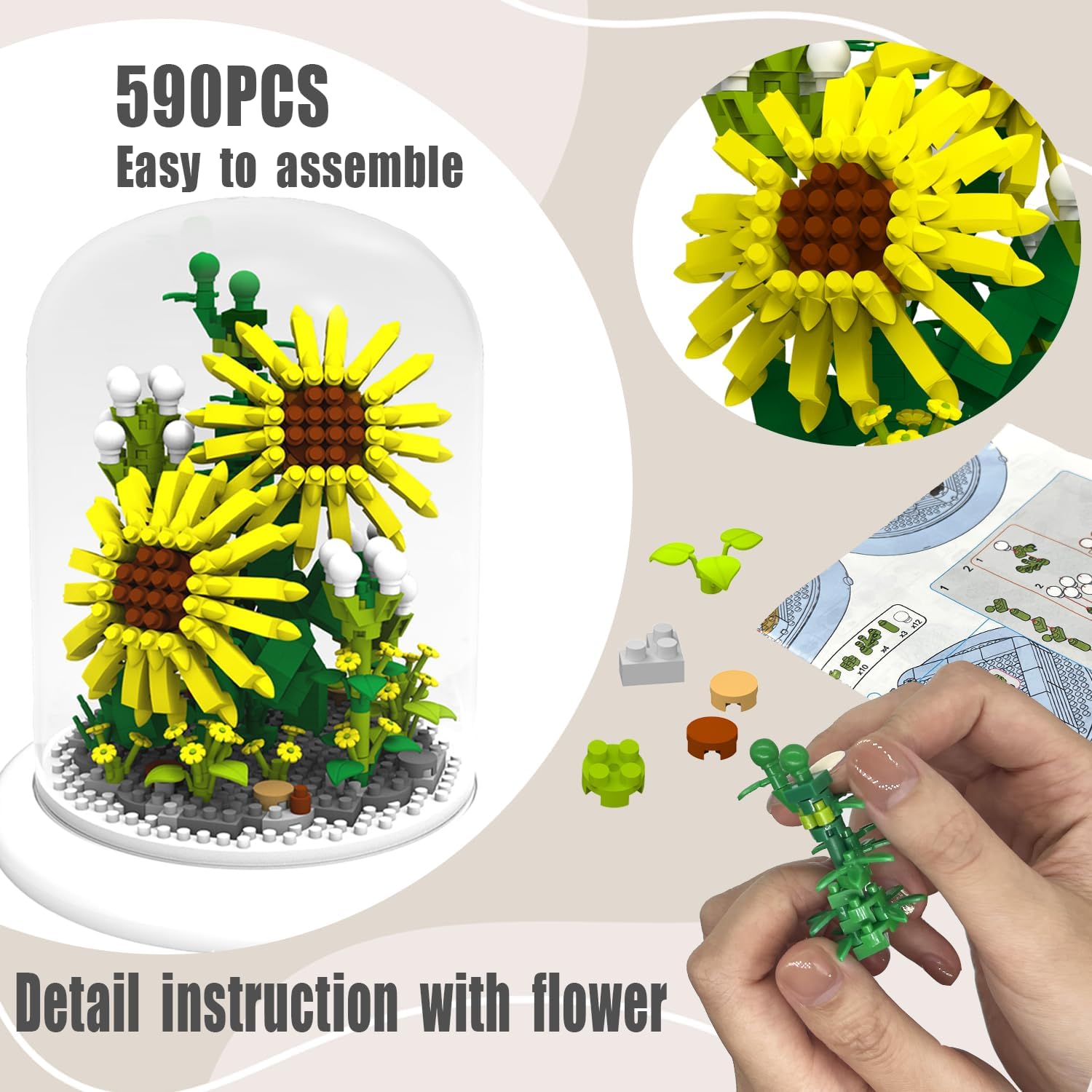 Detailed assembly instructions for the sunflower building kit