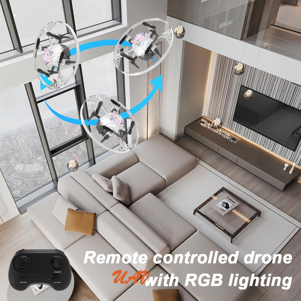 FX-41B Drone con Luci RGB, Controllo Remoto 40 Metri, Effetti 360° Rotazione - Drone LED con Illuminazione Multicolore per Interni ed Esterni (white)