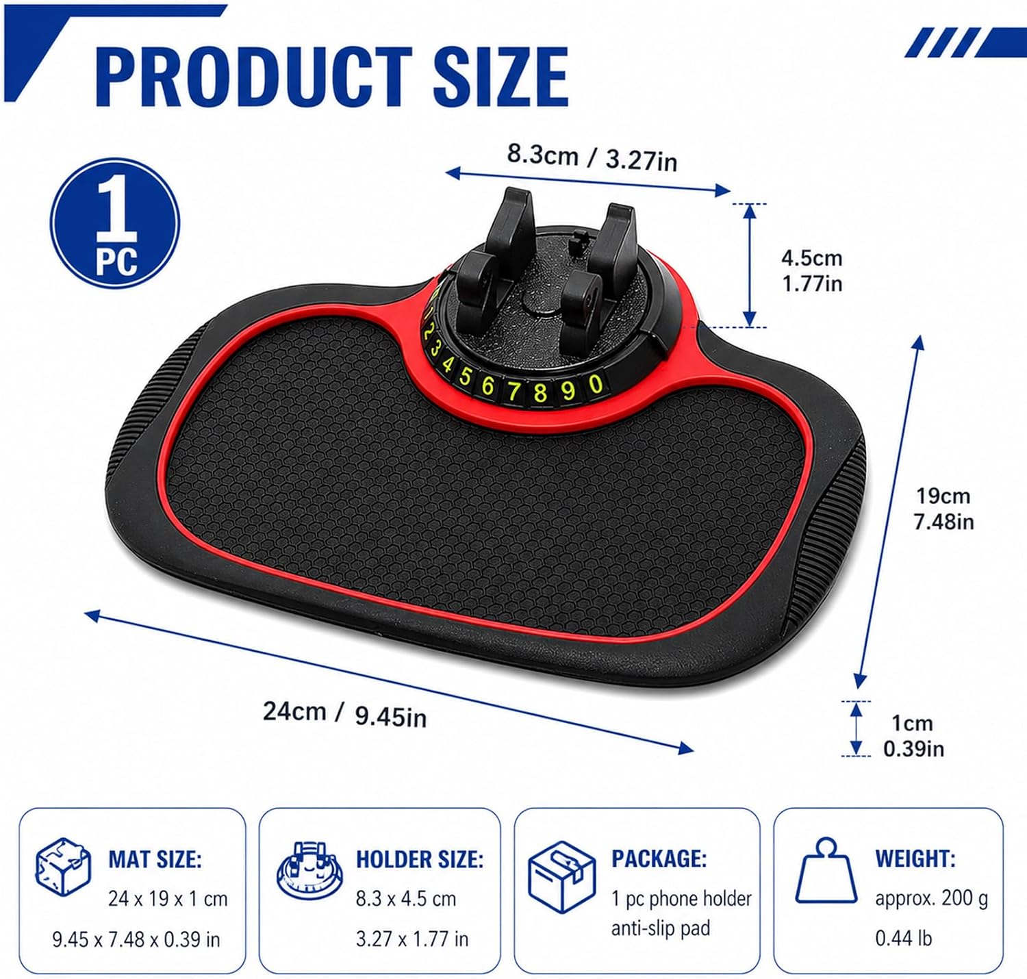 Multi-Functional Support Anti-Slip Pad,3 In 1 Dashboard Grip Pads For Phones,Anti Slip Mat For Car Dashboard,Multi Functional Support Anti Slip Pad For Phones Sunglasses Keys Gadgets(Red + Black)