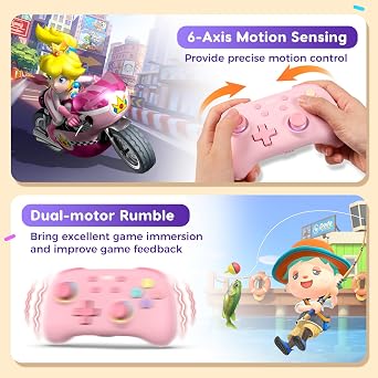 IINE Wireless Controller for Switch/PC/Android/IOS, Cute Gamepad with RGB Lights, Mini Pro Controller with Turbo/Macro/NFC Amiibo/Motion Sensor/Wake-Up/Rumble (Pink)